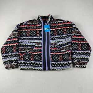 DSG Cozy Fleece Full Zip Jacket Girls‎ Medium Funky Fair Isle Pattern Purple Red